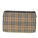 Luxury BurberrySs Nova Check Clutch Bag Canvas Leather Beige Brown Auth 54952