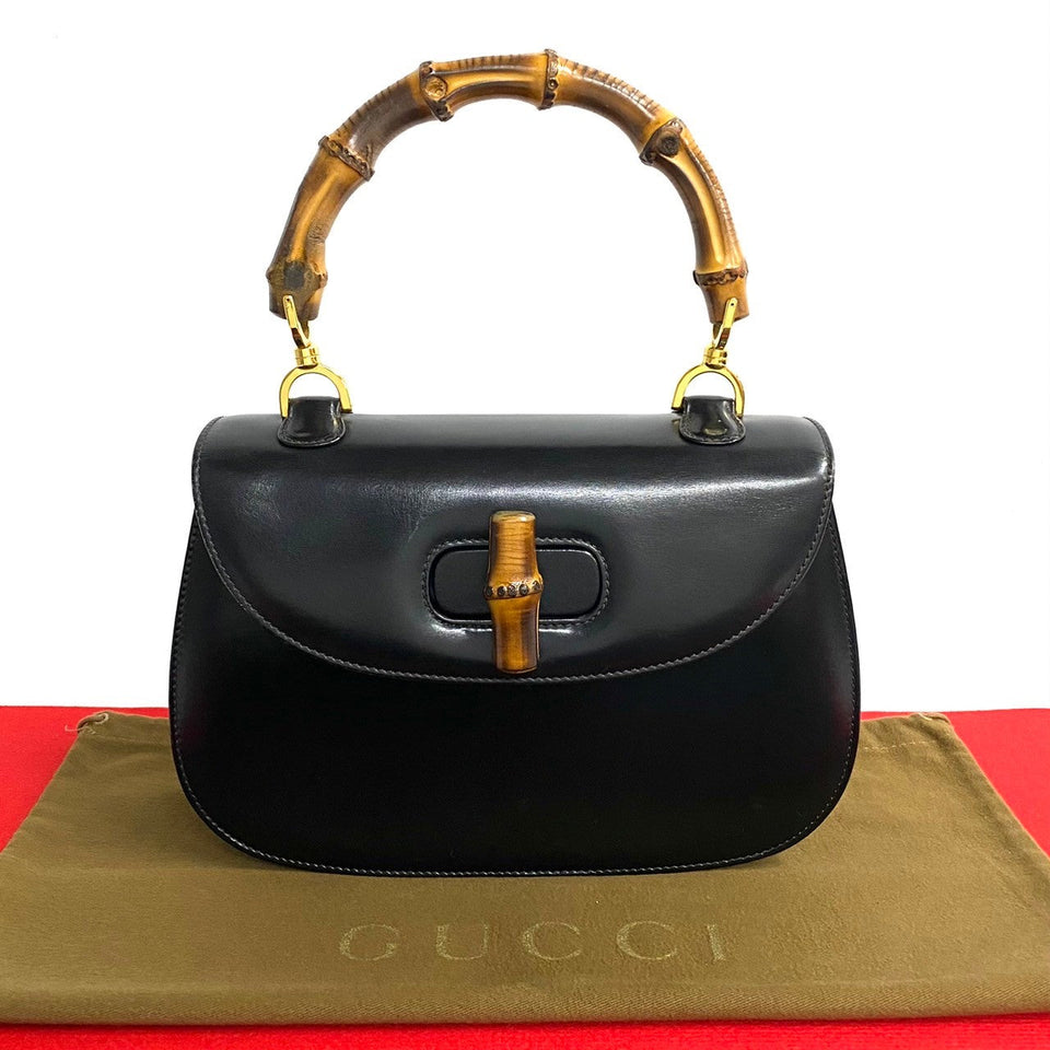 Gucci Handbag Leather, Calf Leather black Turn lock Bamboo Women