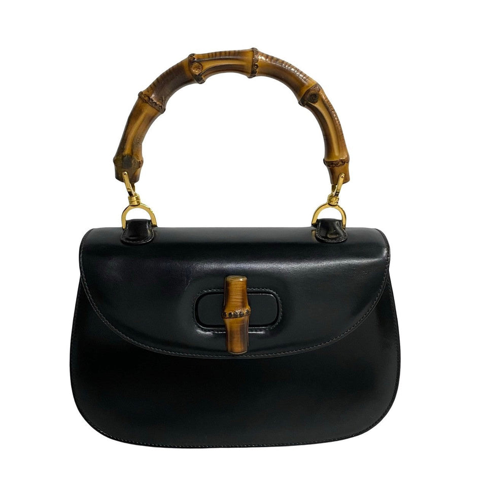 Gucci Handbag Leather, Calf Leather black Turn lock Bamboo Women