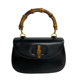 Gucci Handbag Leather, Calf Leather black Turn lock Bamboo Women