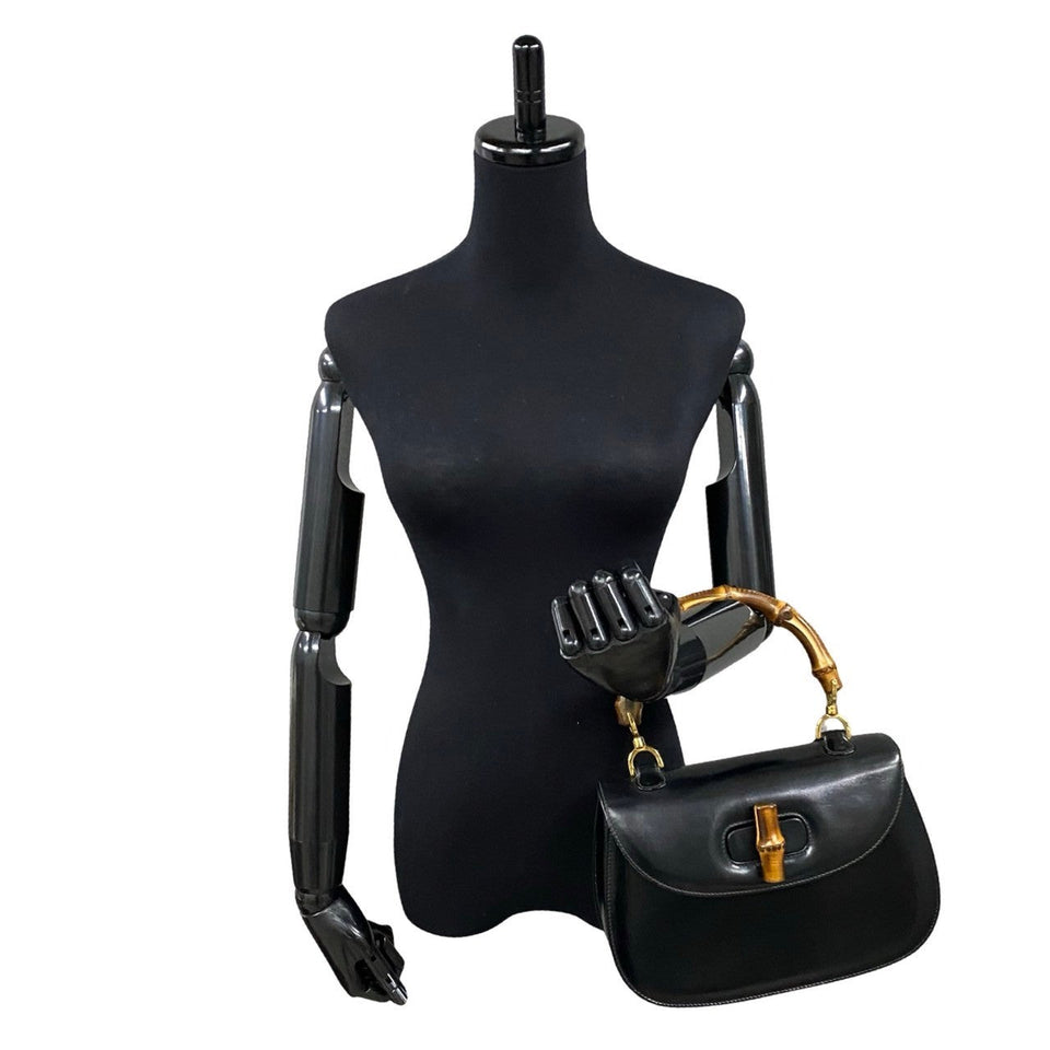 Gucci Handbag Leather, Calf Leather black Turn lock Bamboo Women