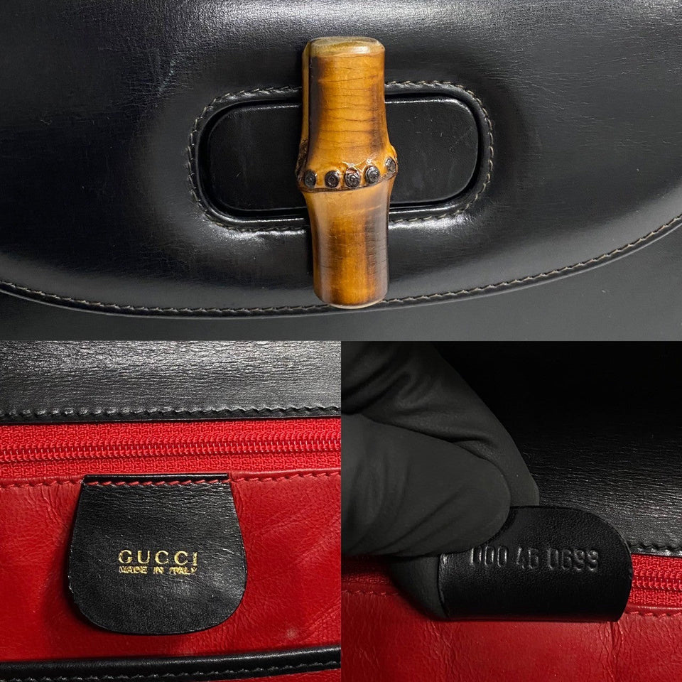 Gucci Handbag Leather, Calf Leather black Turn lock Bamboo Women