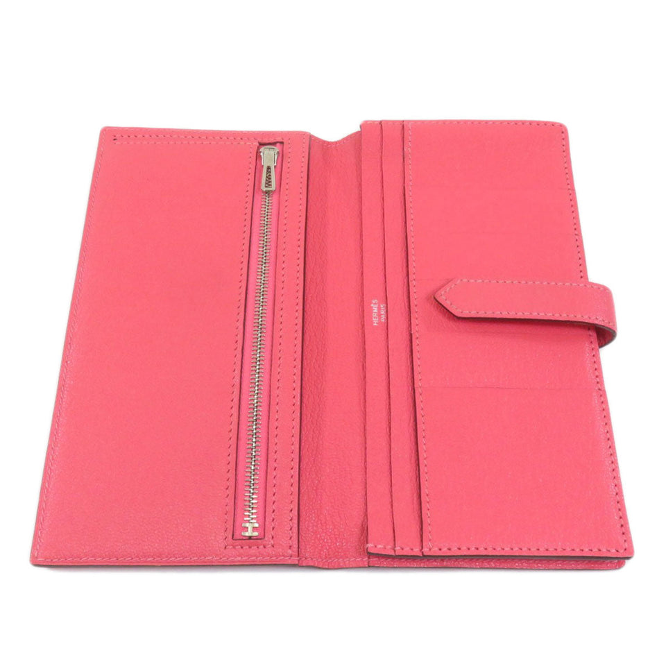 Hermes Bear Souffle Rose Azare Silver Metal Fittings Long Wallet