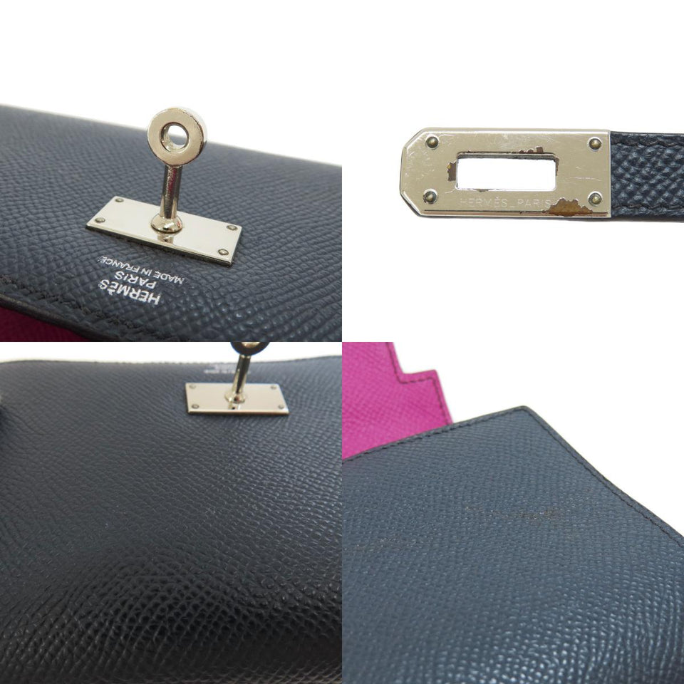 Hermes Kelly Compact Navy Silver Metal Fittings Bi-fold Wallet