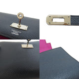 Hermes Kelly Compact Navy Silver Metal Fittings Bi-fold Wallet