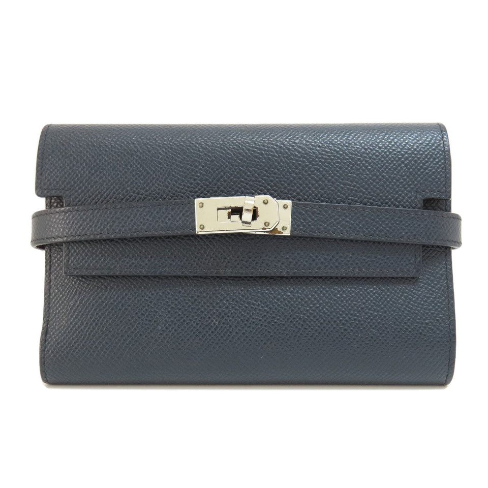 Hermes Kelly Compact Navy Silver Metal Fittings Bi-fold Wallet