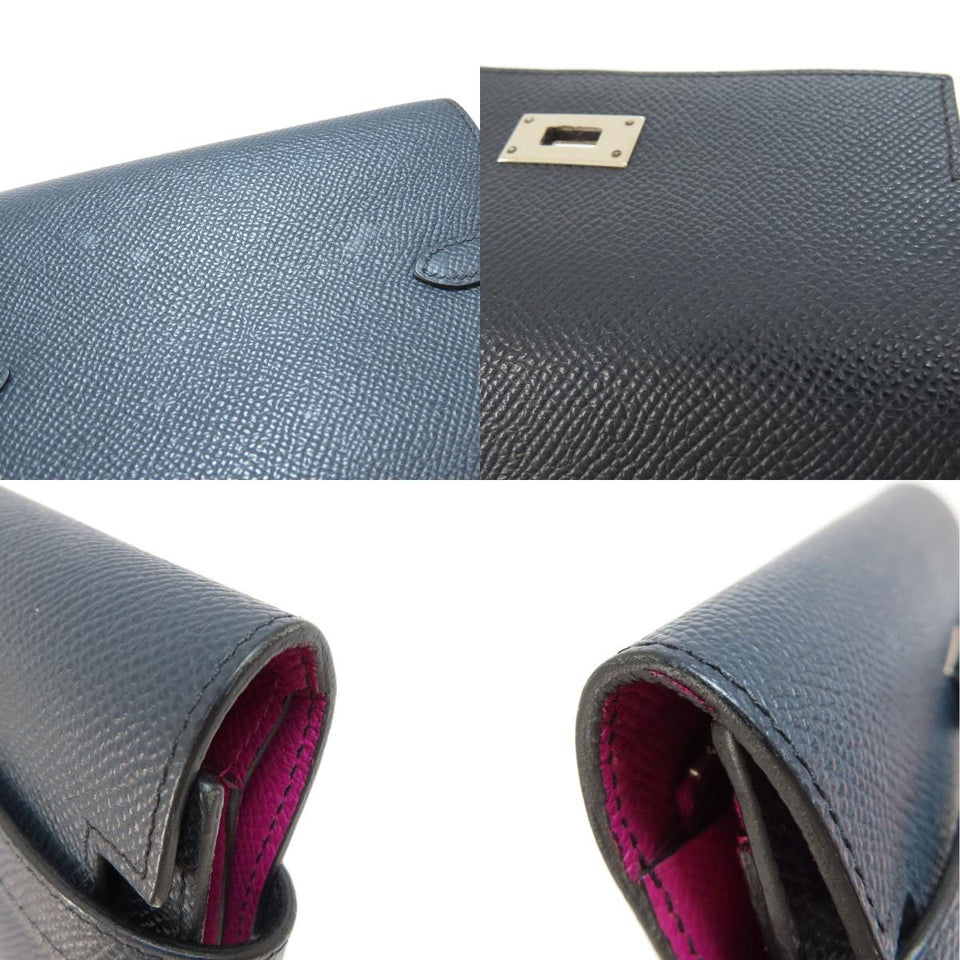 Hermes Kelly Compact Navy Silver Metal Fittings Bi-fold Wallet