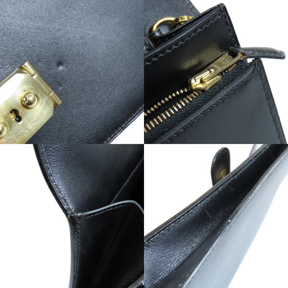 Hermes Pochette Jet Black Gold Hardware Second Bag Box Calf