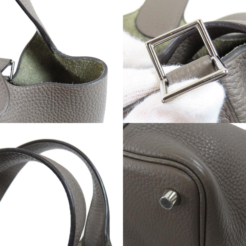 Hermes Picotin Lock PM Gray Silver Hardware Handbag Taurillon
