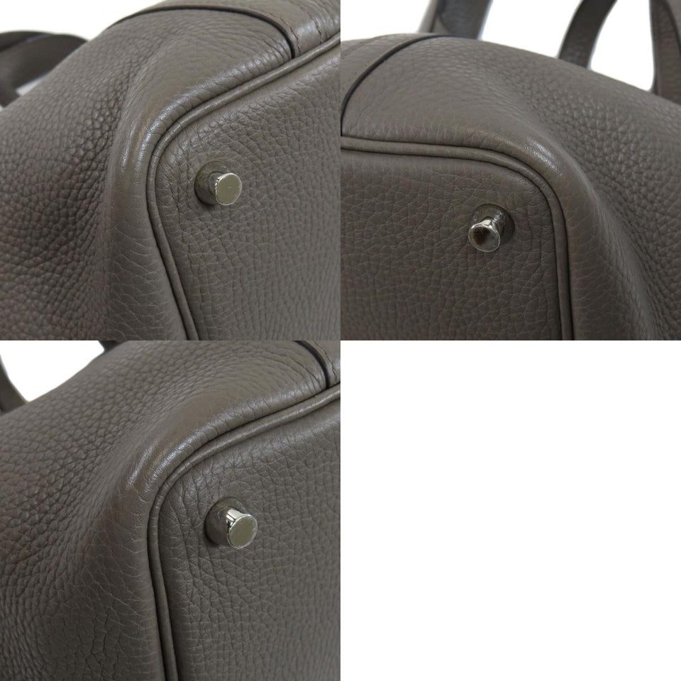 Hermes Picotin Lock PM Gray Silver Hardware Handbag Taurillon