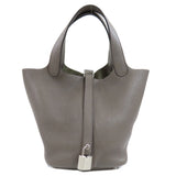 Hermes Picotin Lock PM Gray Silver Hardware Handbag Taurillon