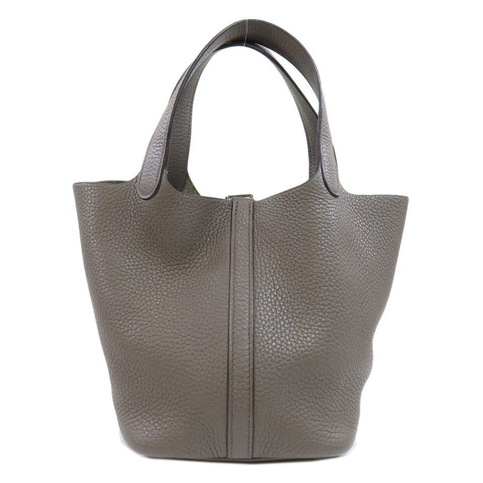Hermes Picotin Lock PM Gray Silver Hardware Handbag Taurillon