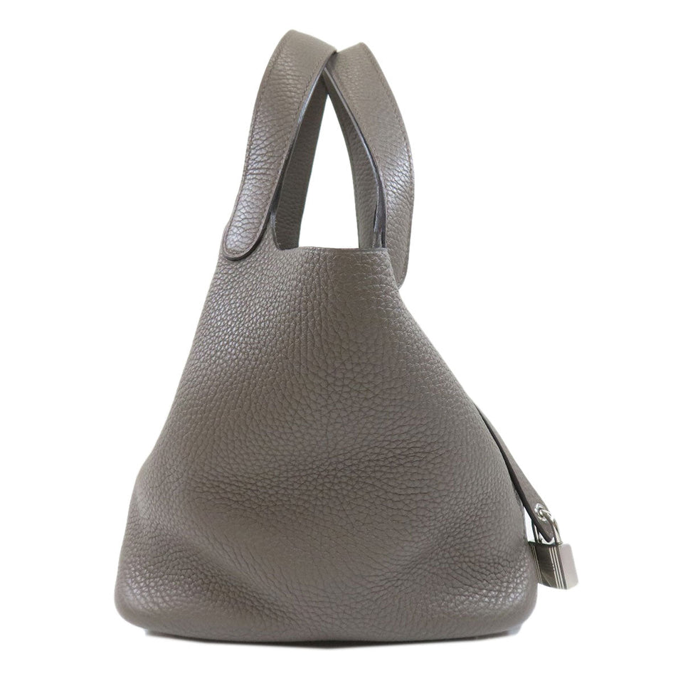 Hermes Picotin Lock PM Gray Silver Hardware Handbag Taurillon