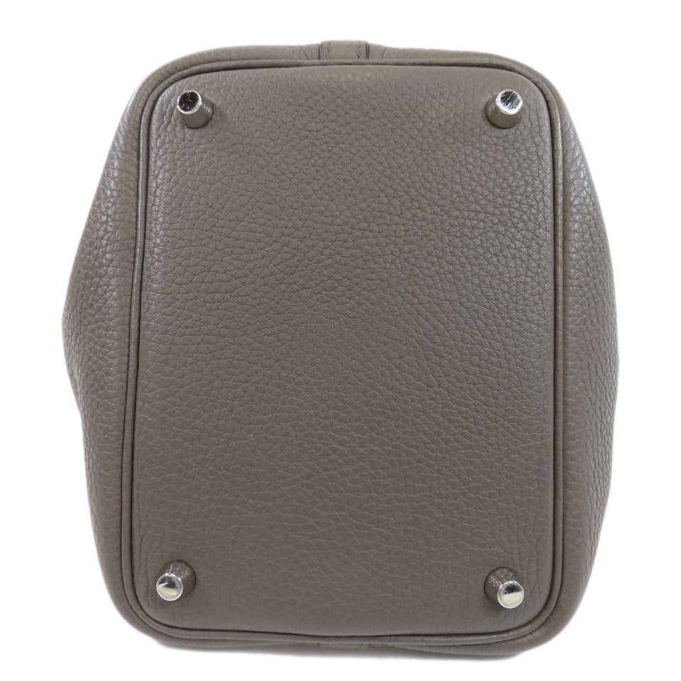 Hermes Picotin Lock PM Gray Silver Hardware Handbag Taurillon