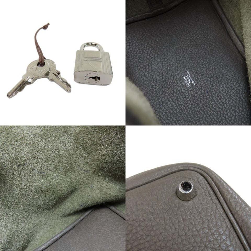 Hermes Picotin Lock PM Gray Silver Hardware Handbag Taurillon