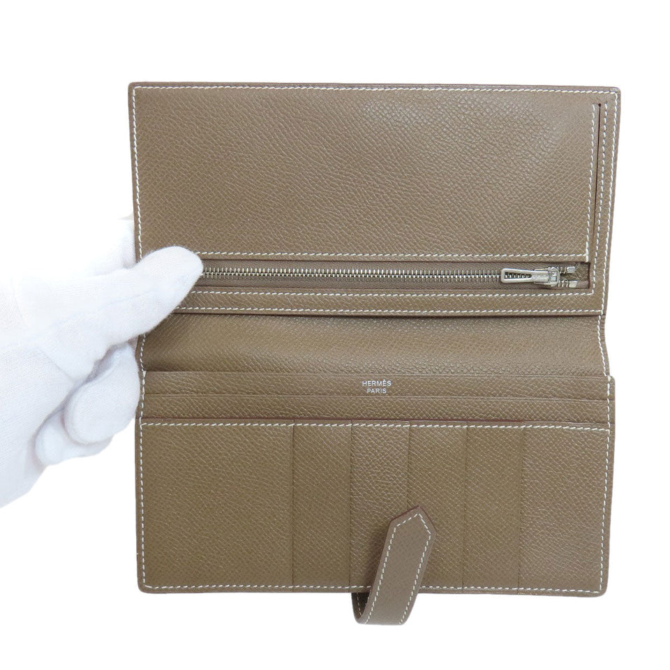 Hermes Bearn Souffle Etoupe Silver Metal Fittings Long Wallet