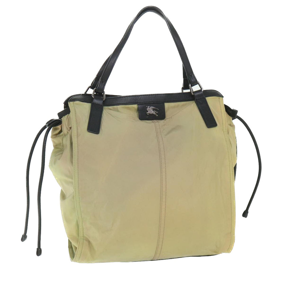 Luxury Burberry Tote Bag Nylon Beige Black Auth 55432