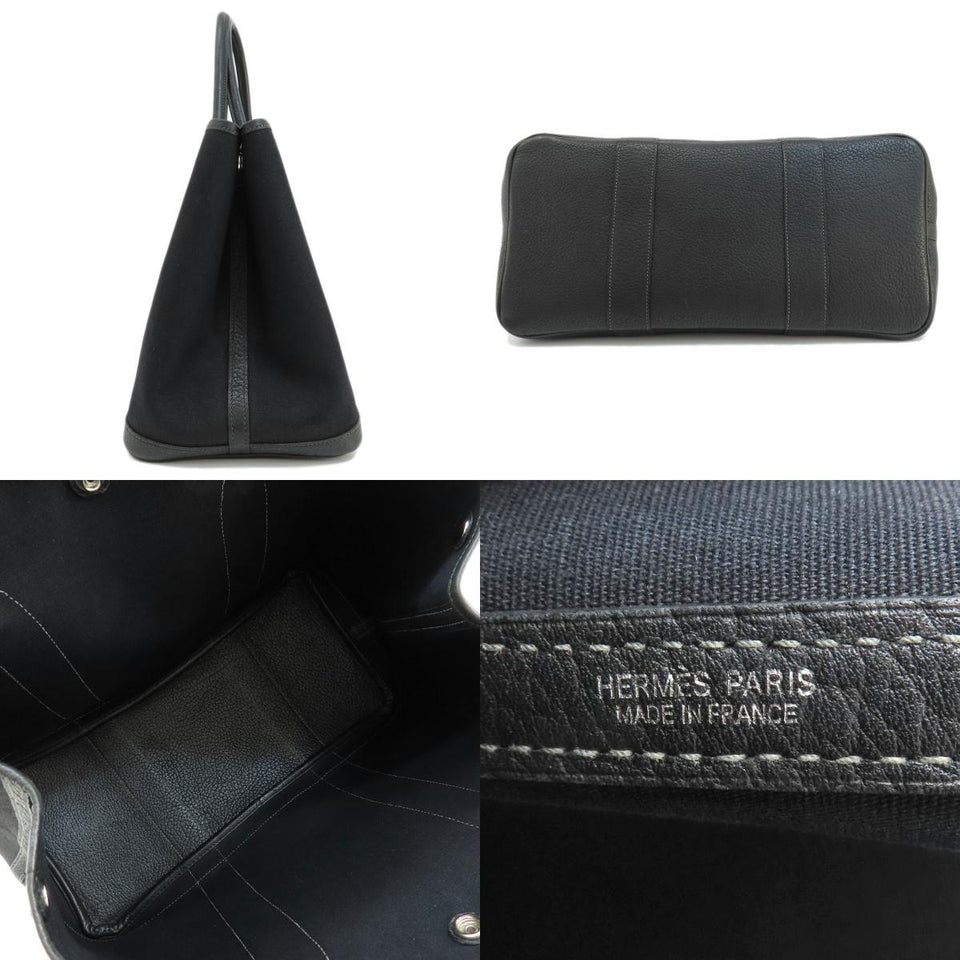 Hermes Garden Party PM Black Silver Metal Fittings Tote Bag