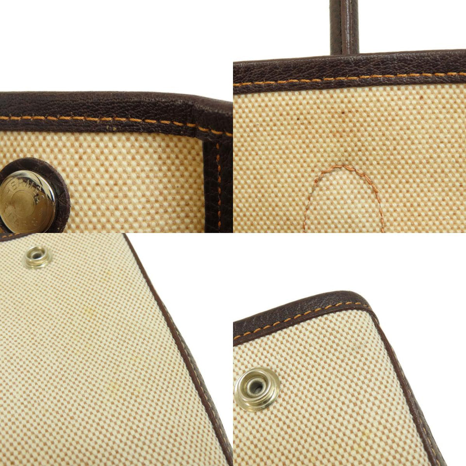 Hermes Garden File Marron Silver Hardware Handbag Toile H
