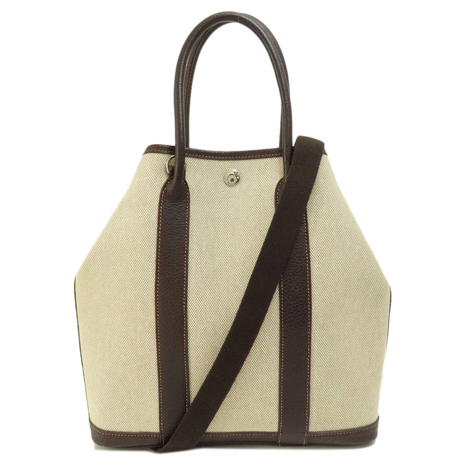Hermes Garden File Marron Silver Hardware Handbag Toile H