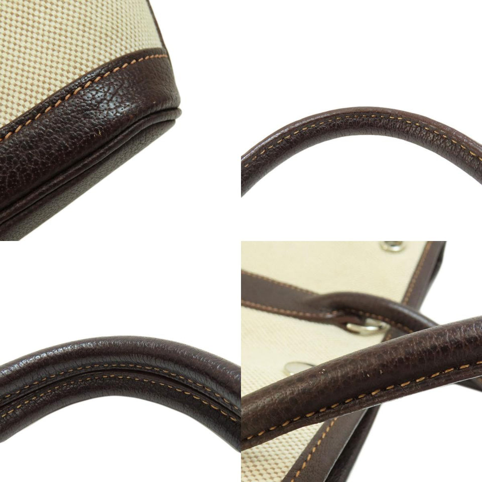 Hermes Garden File Marron Silver Hardware Handbag Toile H