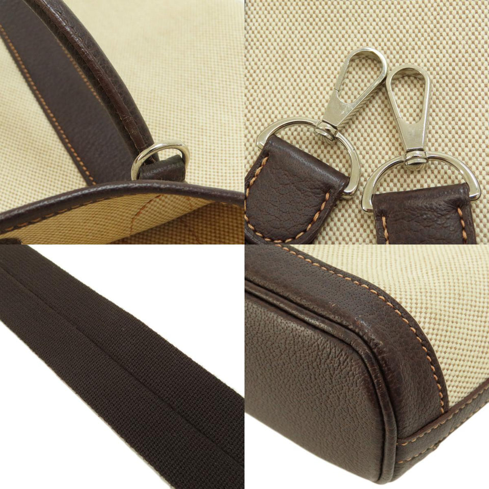 Hermes Garden File Marron Silver Hardware Handbag Toile H
