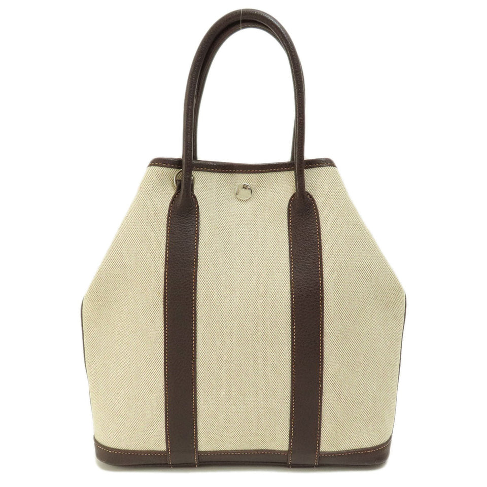 Hermes Garden File Marron Silver Hardware Handbag Toile H
