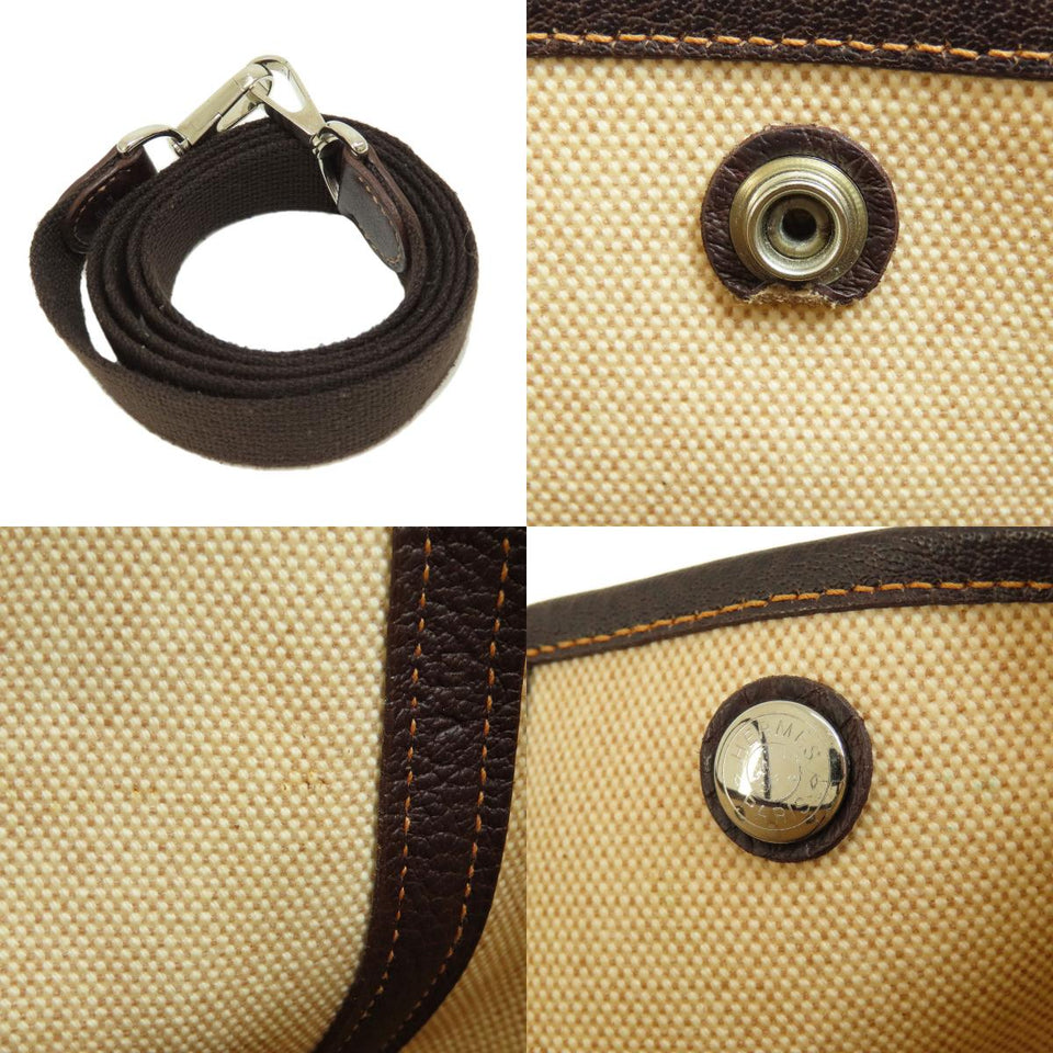 Hermes Garden File Marron Silver Hardware Handbag Toile H