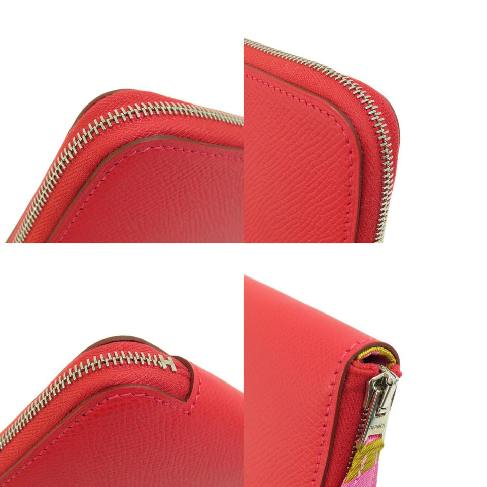 Hermes Azap Silk Red Silver Metal Fittings Long Wallet Coin Purse