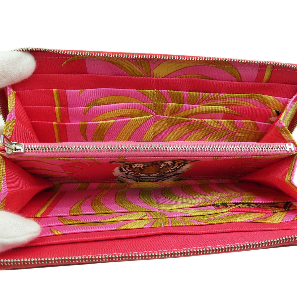 Hermes Azap Silk Red Silver Metal Fittings Long Wallet Coin Purse