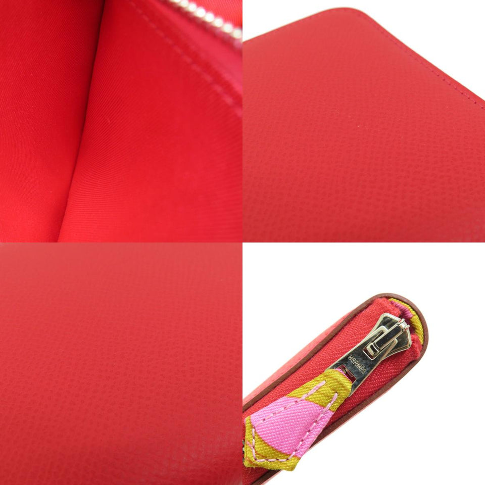 Hermes Azap Silk Red Silver Metal Fittings Long Wallet Coin Purse