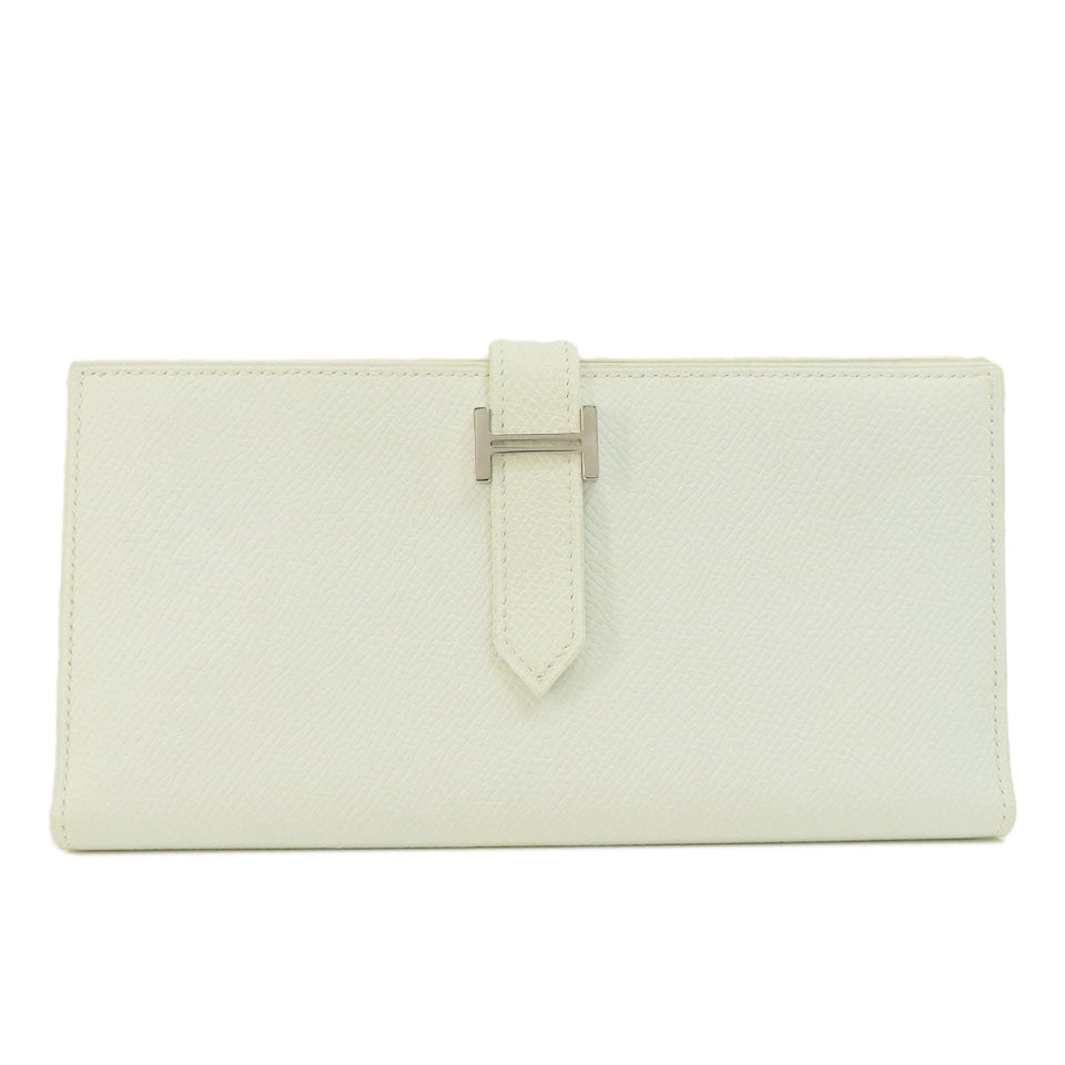 Hermes Bearn Souffle White Silver Metal Fittings Long Wallet