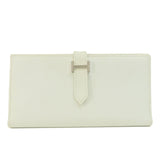 Hermes Bearn Souffle White Silver Metal Fittings Long Wallet