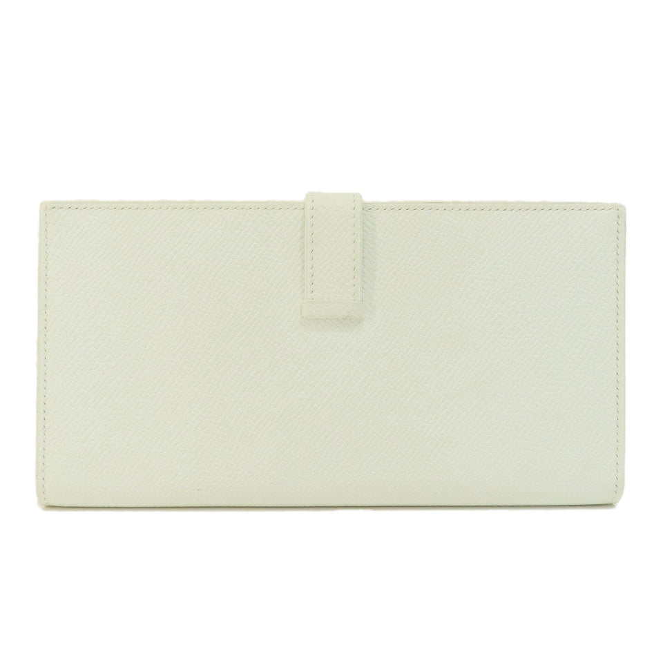Hermes Bearn Souffle White Silver Metal Fittings Long Wallet