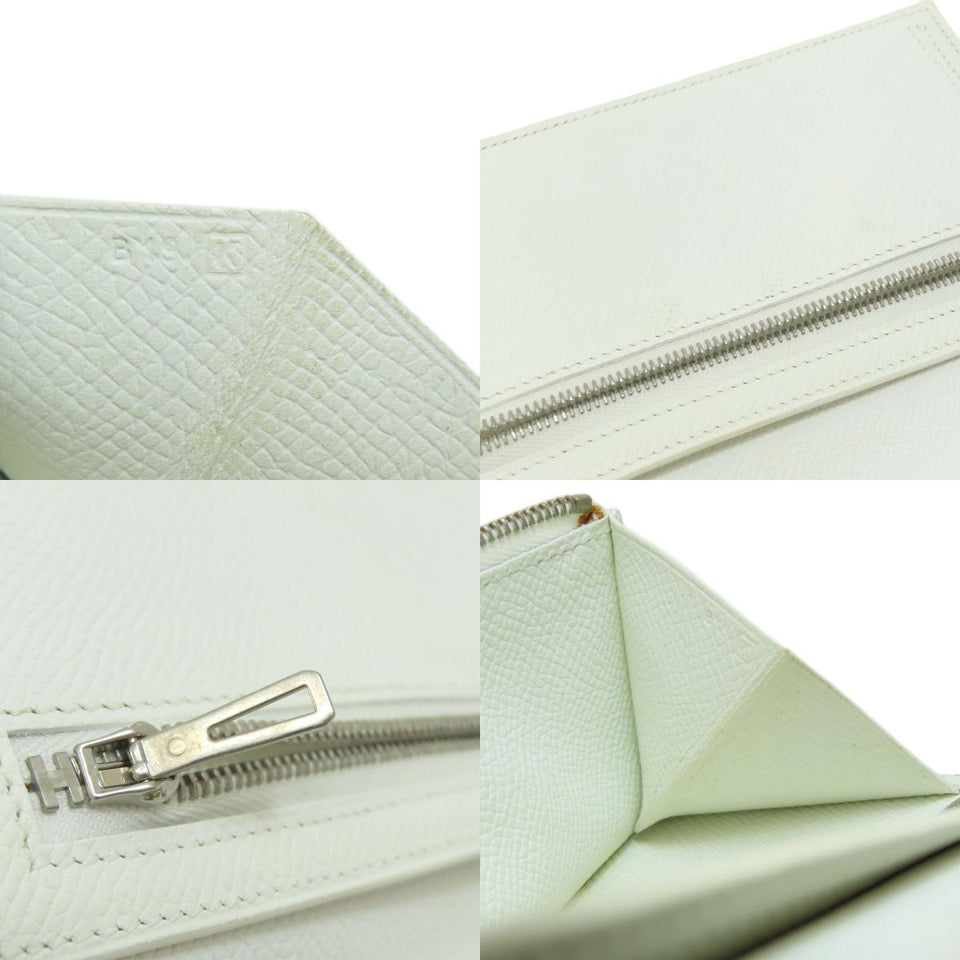 Hermes Bearn Souffle White Silver Metal Fittings Long Wallet