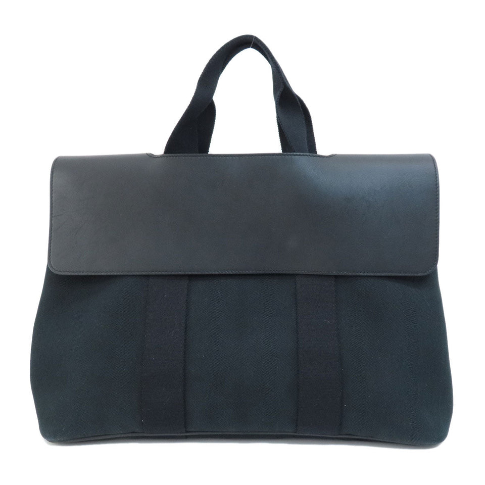 Hermes Valparaiso MM Black Silver Metal Fittings Tote Bag