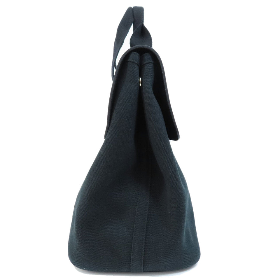 Hermes Valparaiso MM Black Silver Metal Fittings Tote Bag
