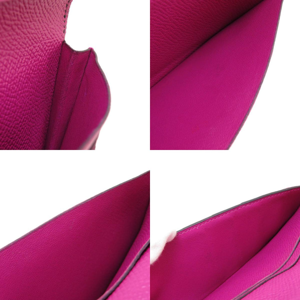 Hermes Bearn Souffle Bleu Nuit Rose Purple Silver Metal Fittings Long Wallet