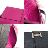 Hermes Bearn Souffle Bleu Nuit Rose Purple Silver Metal Fittings Long Wallet