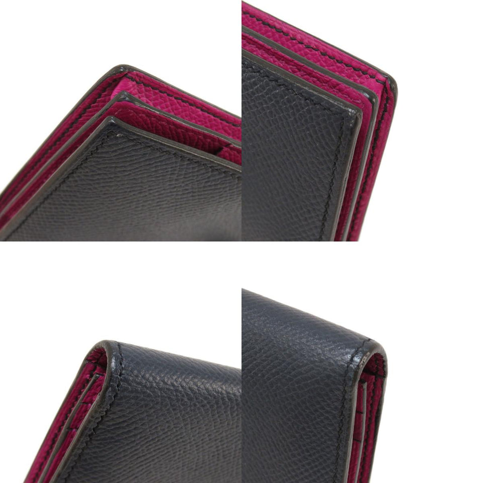 Hermes Bearn Souffle Bleu Nuit Rose Purple Silver Metal Fittings Long Wallet