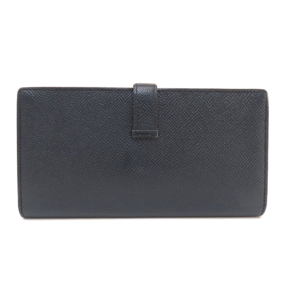 Hermes Bearn Souffle Bleu Nuit Rose Purple Silver Metal Fittings Long Wallet
