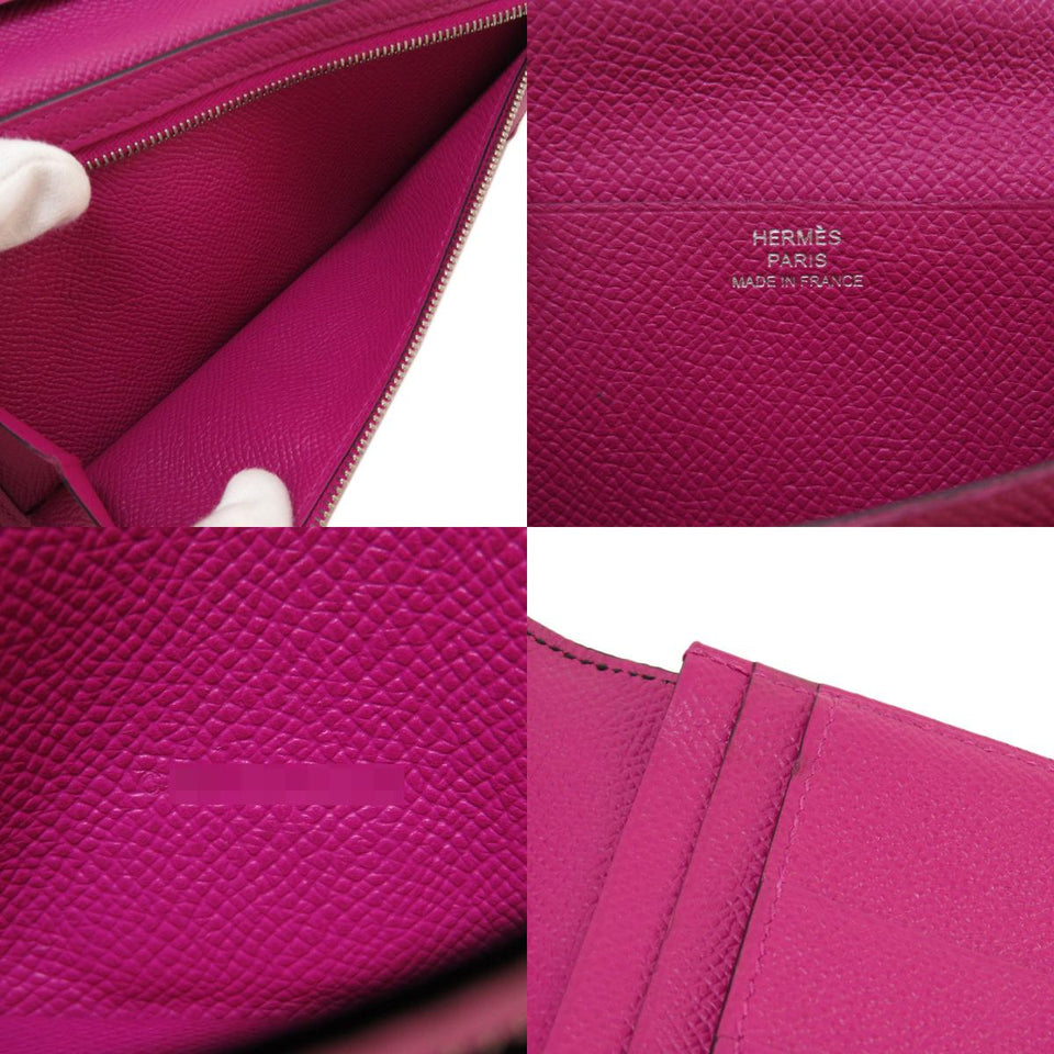 Hermes Bearn Souffle Bleu Nuit Rose Purple Silver Metal Fittings Long Wallet