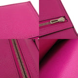 Hermes Bearn Souffle Bleu Nuit Rose Purple Silver Metal Fittings Long Wallet