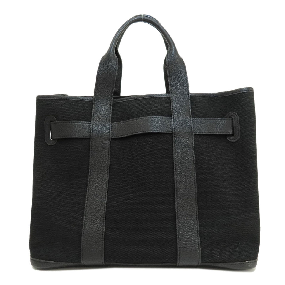 Hermes Petite Centure Black Silver Metal Fittings Tote Bag Canvas