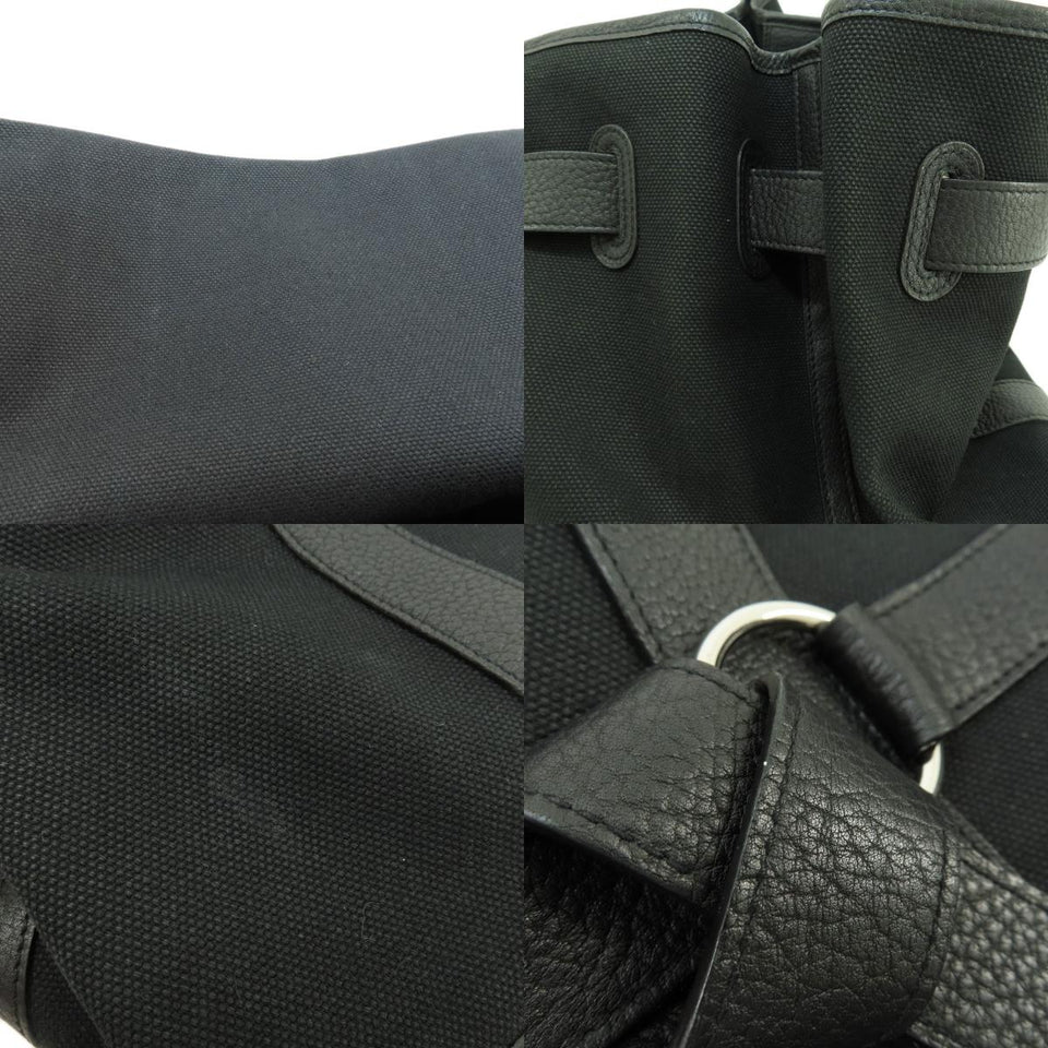 Hermes Petite Centure Black Silver Metal Fittings Tote Bag Canvas