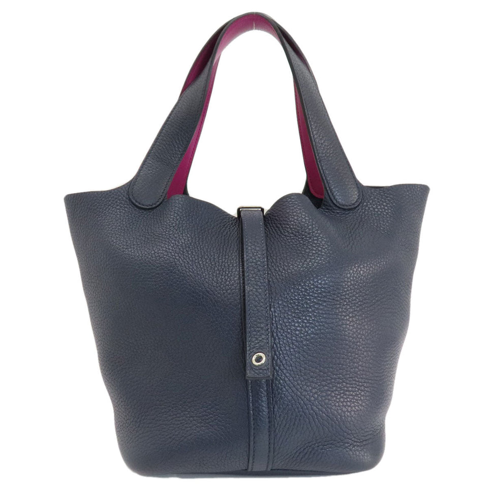 Hermes Handbag Taurillon Clemence blue Picotin Lock Eclat MM Blue Nuit Rose Purple SilverMetal Women