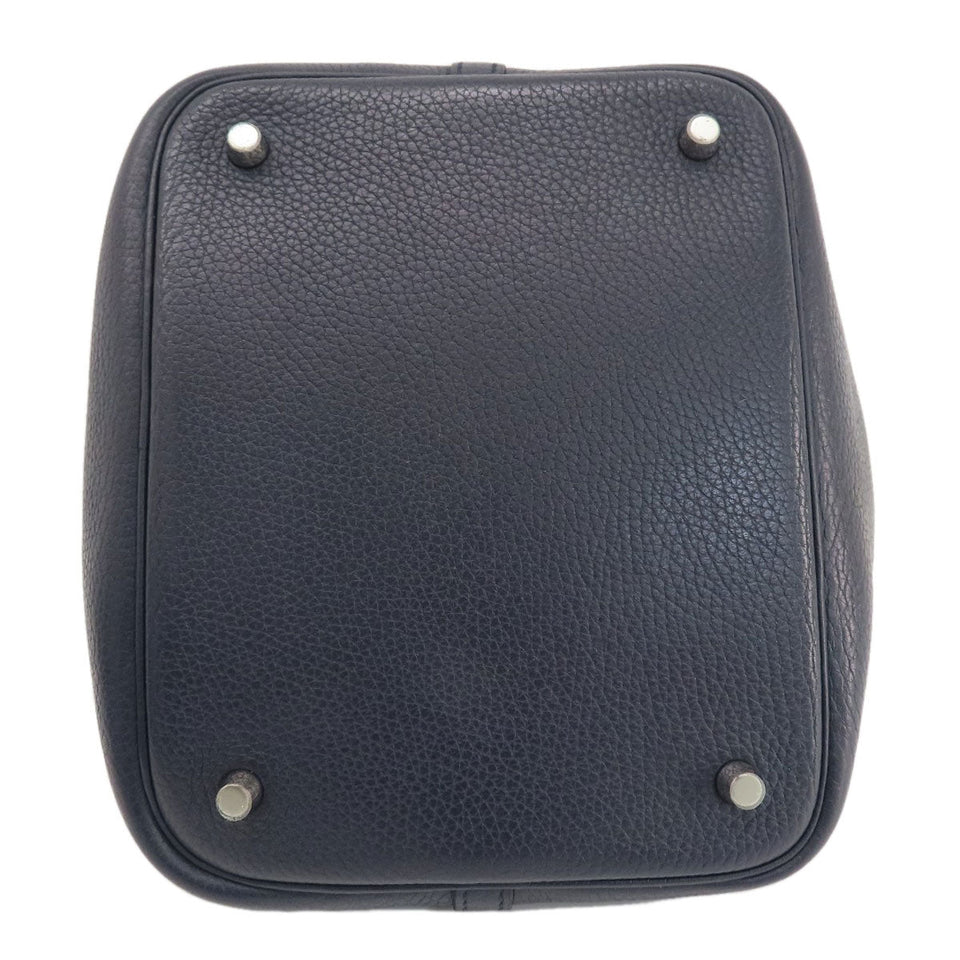 Hermes Handbag Taurillon Clemence blue Picotin Lock Eclat MM Blue Nuit Rose Purple SilverMetal Women