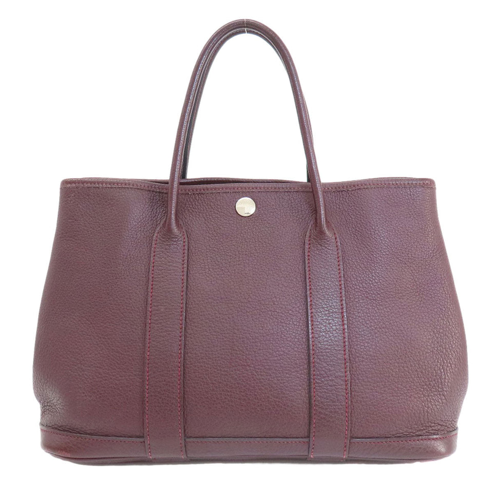 Hermes Handbag Taurillon Clemence Red Garden Party TPM Bordeaux SilverMetal Women