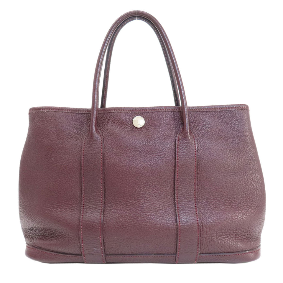 Hermes Handbag Taurillon Clemence Red Garden Party TPM Bordeaux SilverMetal Women