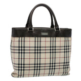Luxury Burberry Nova Check Tote Bag Nylon Canvas Beige Auth 56349